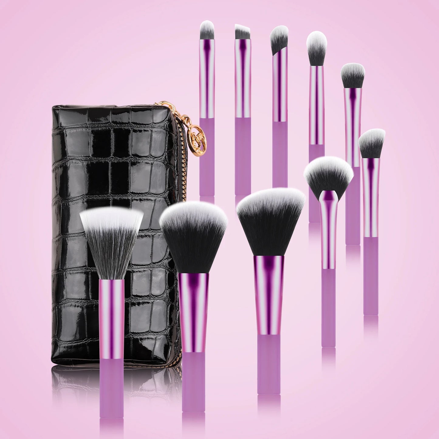 10 mini transparent handle brushes+crocodile patterned bag makeup brush Travel portable Makeup Tool Professional with bag