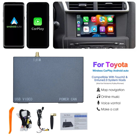New Wireless Carplay Android Auto Car Decoder For Toyota Touch 2 Entune 2.0 Highlander Tundra Sienna Prius Yaris Camry 2014-2019