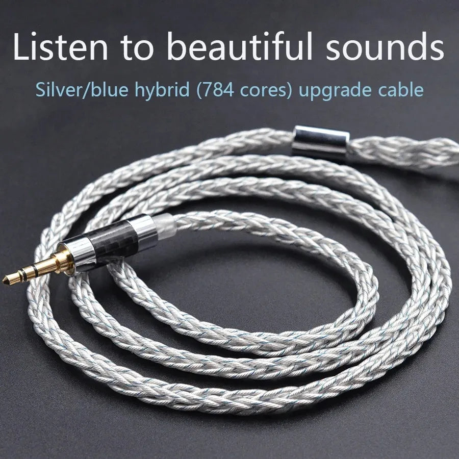 KZ 784 Cores Silver Plated Upgrade Earphone Cables 8 Core Silver Blue Hybrid Headphone With 3.5MM Metal Plug ZAX/DQ6/ZSX/ZSN PRO