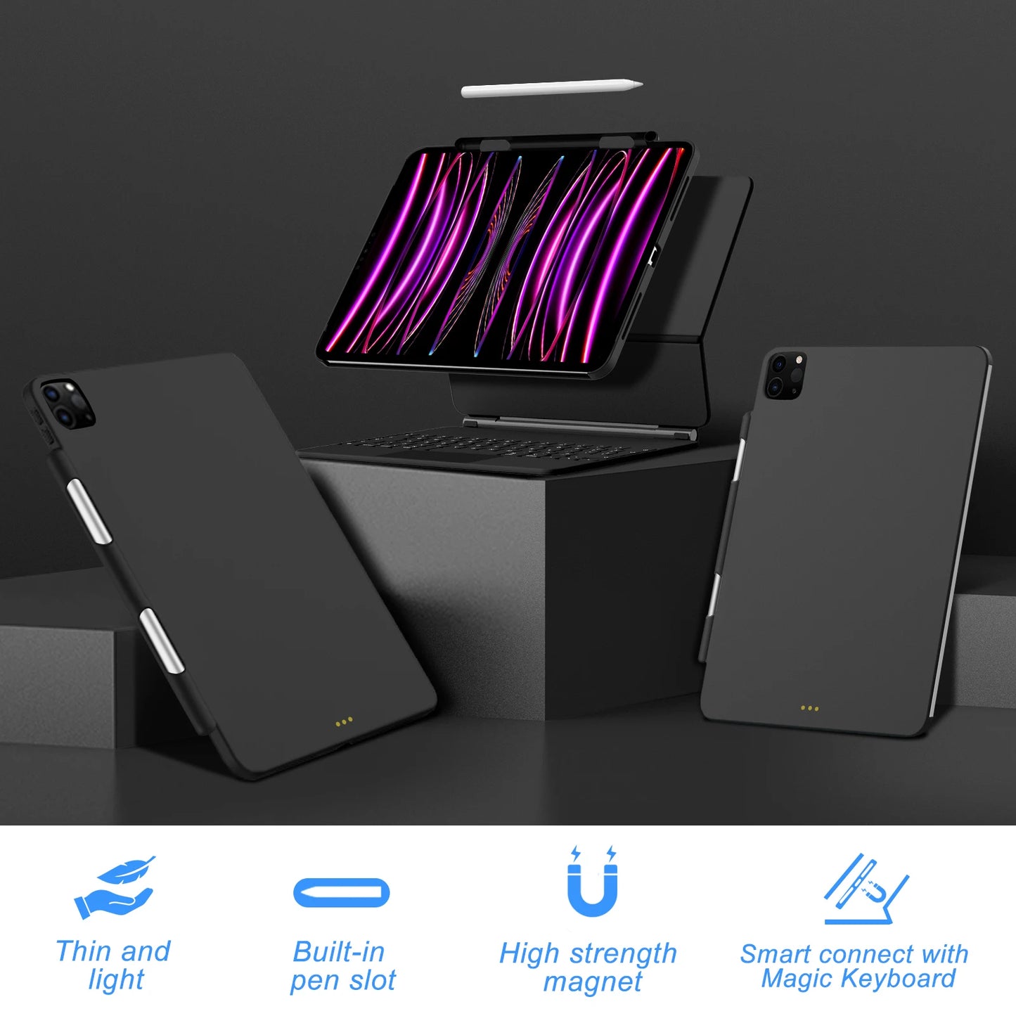 Magnetic Case for iPad Pro 11 2024 Air 4 5 iPad Pro 13 M4 12.9 6th 5th 4th 3rd Gen Magic Keyboard Compatible Case Pencil Holder