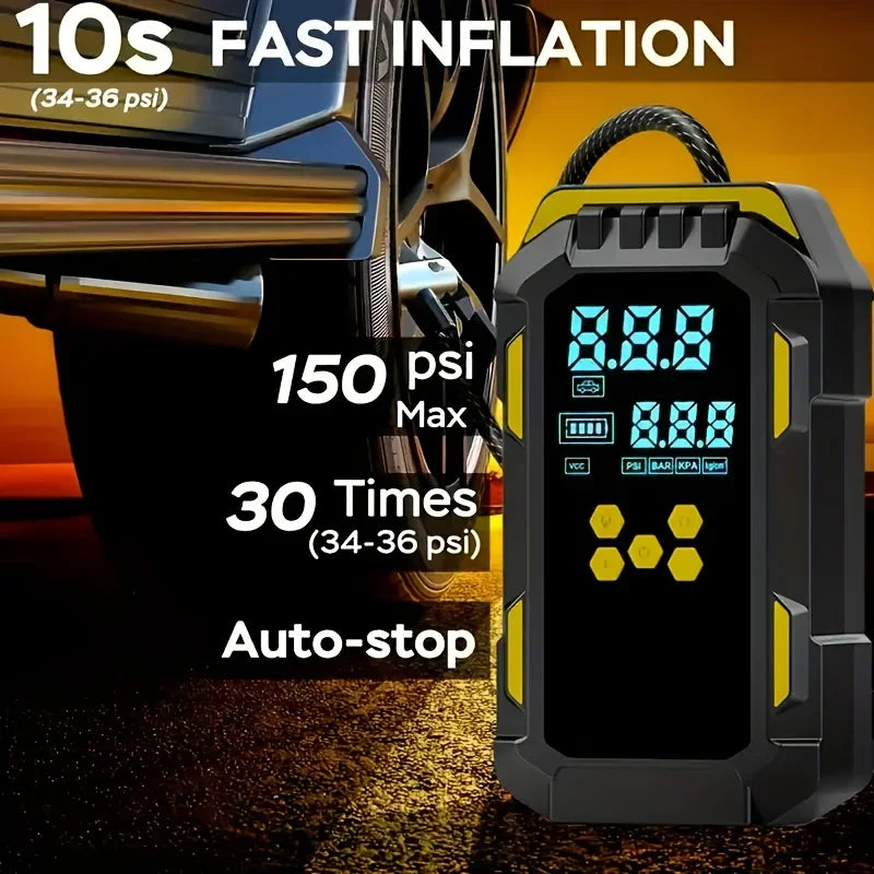 Heavy-Duty Car Jump Starter with 150PSI Air Compressor - Overload-Protected Emergency Power Bank, Suitable for Cars, SUVs