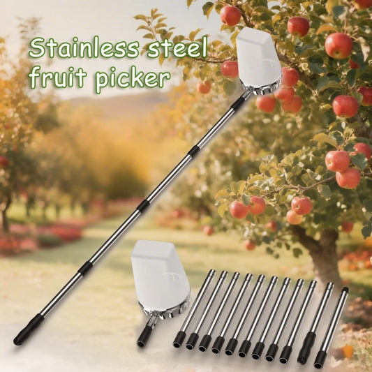 Fruit Picking Machine Stainless Steel Splicing Rod Fruit Picker Gardening Tool For Farm Orchard Catcher Apple Peach Fruit Tools