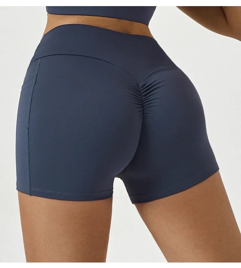 Tight Fitting Hip Yoga Shorts Pockets Women High Waisted Fitness Outdoor Leggings Scrunch Lifting Yoga Biker Shorts