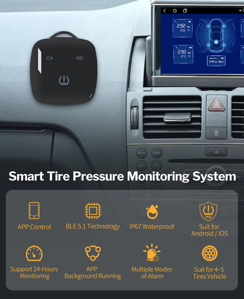 Deelife Car TPMS for Android iOS Tire Pressure Monitoring Control System 4-5 Wheel Tyre Sensor Bluetooth-compatible BLE TMPS