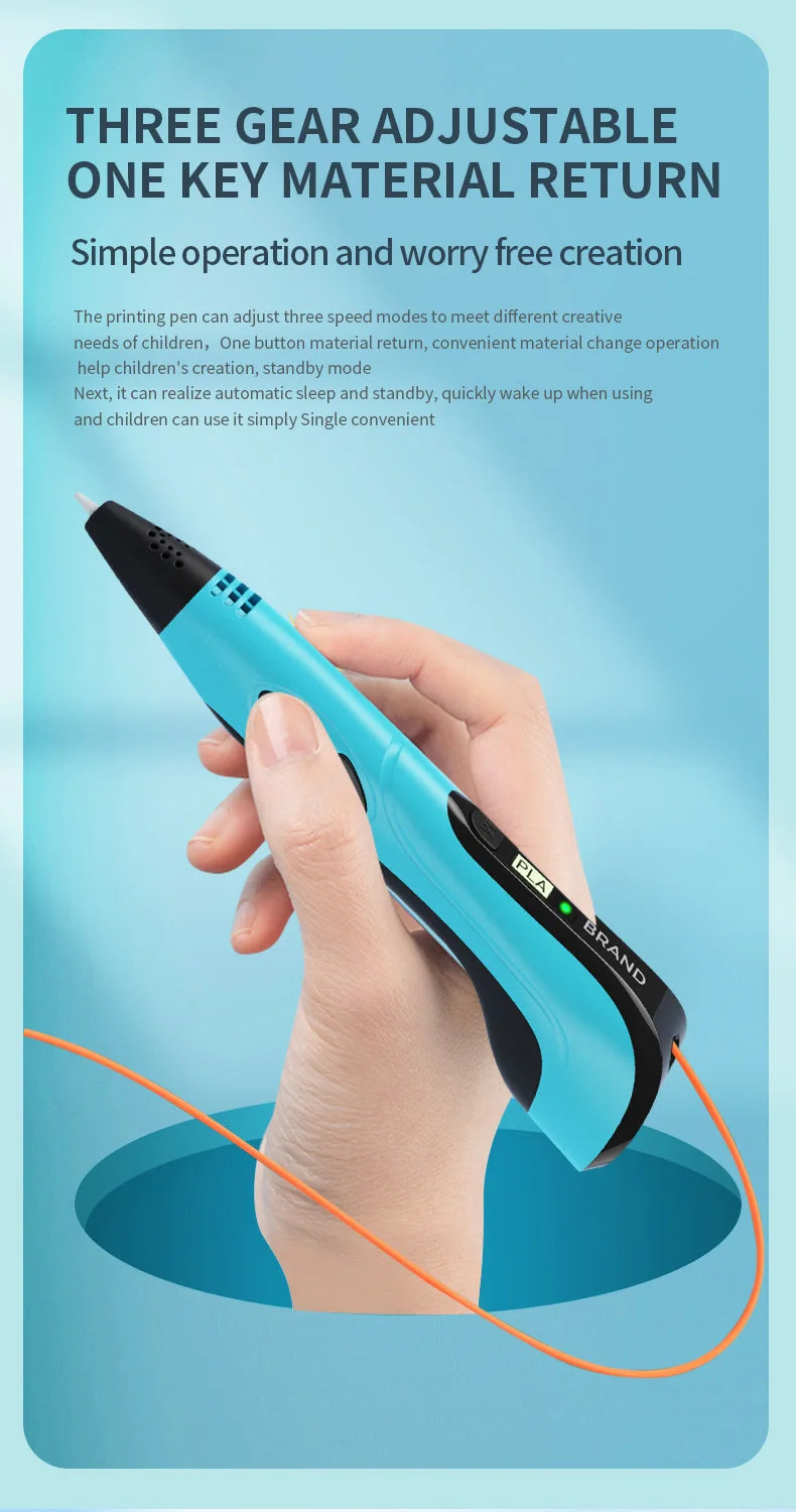 2024 New 3D Printing Pen 3D Pen for Children with Power Adapter 50M PLA Filament Travel Case Birthday Christmas Gift for Kids