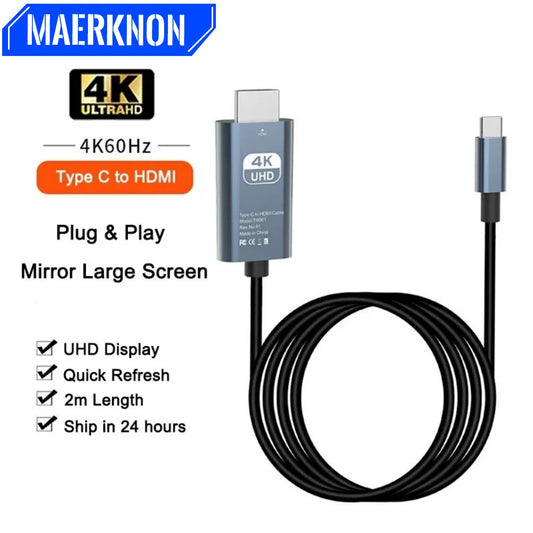 HDTV Adapter USB Type C Cable 4K HD Video Digital Converter Cord Mirror Charging For MacBook Android Phone To Monitor TV