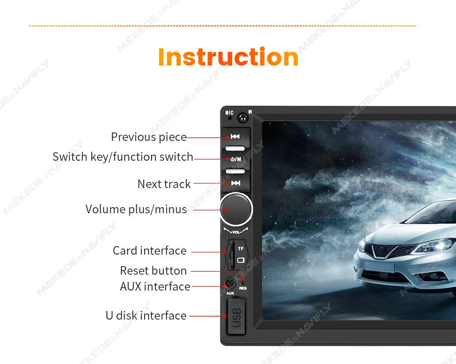 MEKEDE 7" 1Din for Universal Car Radio MP5 Touch Screen DVD Video Multimedia Player Support Mirror Lin-k BT SWC FM Camera Stereo