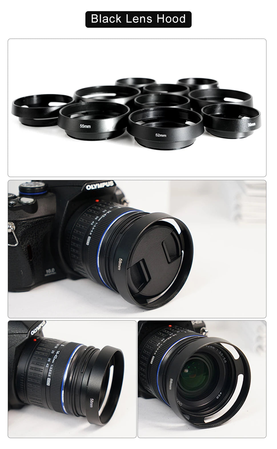 37/39/40.5/43/46/49/52/55/58/62mm Metal Hollow Camera Lens Hood for Fuji Nikon Pentax Sony Olympus Canon Hollow out Lens Hood