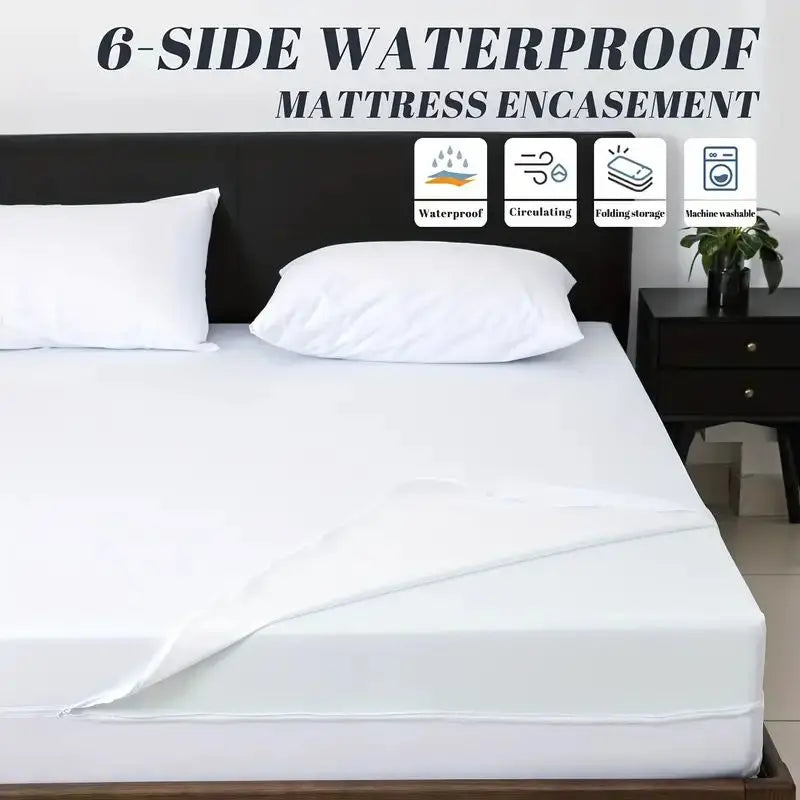 1pc 6-Sides Fully Enclosed Waterproof Mattress Cover With Zipper (Without Pillowcase), Dust-proof Mattress Protector Solid Color