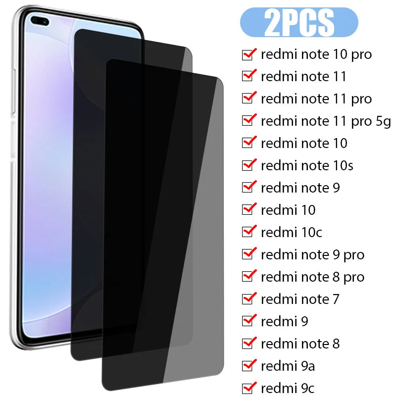 2PCS Anti Spy Screen Protector for Xiaomi Poco X3 Pro Privacy Glass on Redmi Note 10 Pro 10S 11Pro 5G 11Pro Plus 11S 12 Pro Plus