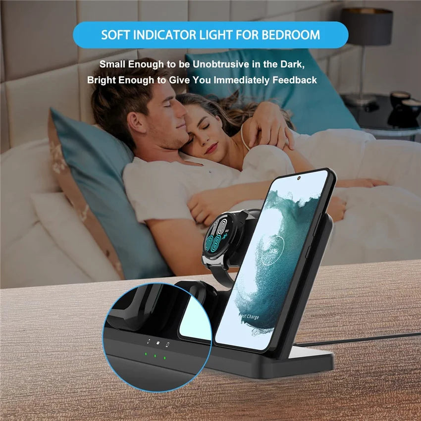 3 in 1 Wireless Charger Stand For Samsung S23 S22 S21 S20 Ultra Note Galaxy Watch 5 4 Active Buds 15W Fast Charging Dock Station