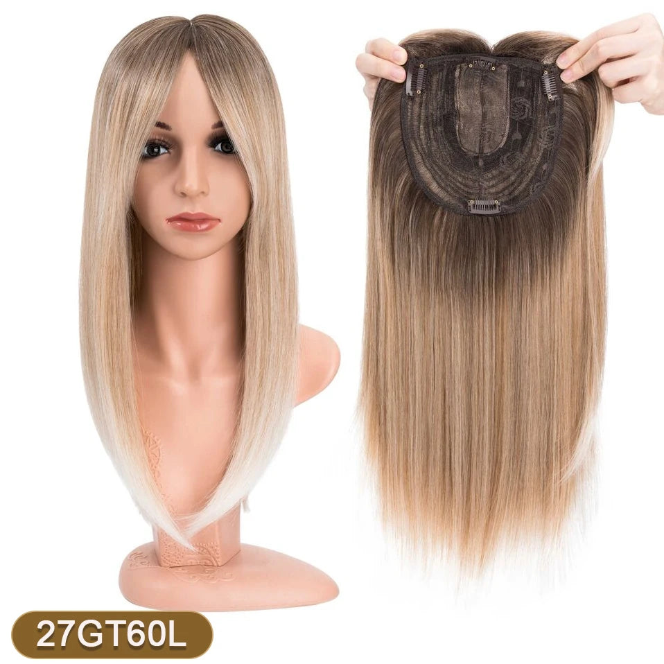 Benehair 14'' 18'' Hair Toppers with Bangs for Women Synthetic 6x6 Top Hairpieces Wigs Long Striaght Clip in Hair Extension