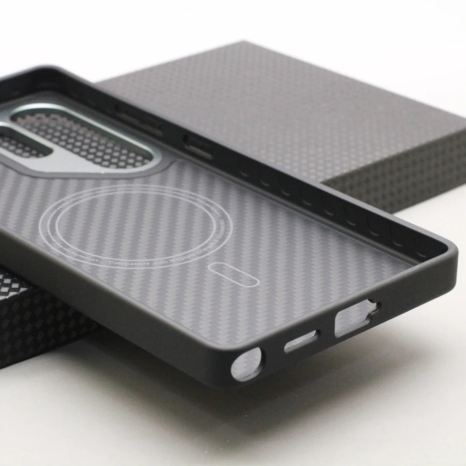 HANWOR Magnetic Carbon Fiber Phone Case for Samsung Galaxy S25 Ultra 600D Aramid Fiber Magnetic Cover S25 Ultra Magsafe Case
