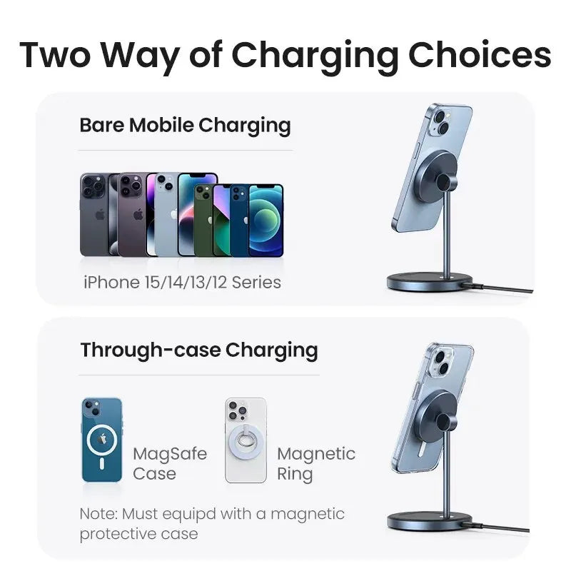 UGREEN Magnetic Wireless Charger Stand 20W Max 2-in-1 Charging Stand For iPhone 15 14 Pro Max/AirPods Fast Charger Qi 5/7.5/15W