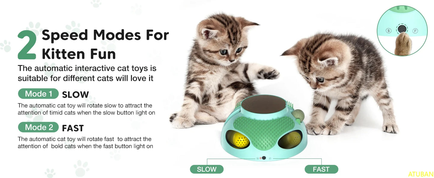 ATUBAN Cat Toys 5 in 1 Automatic Interactive Kitten Toy,Catnip Toy,Cat Toy Balls,Ambush Feather Electronic Cat Toy,Cat Groomer