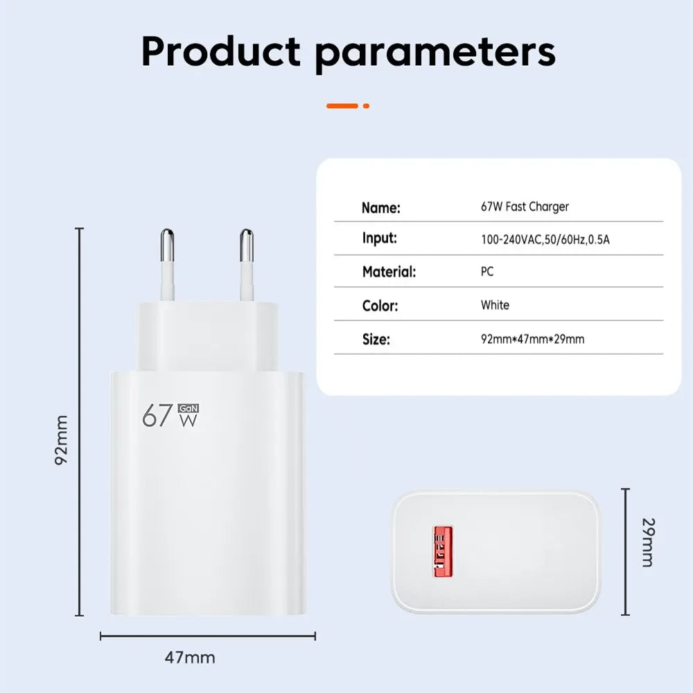 For Xiaomi 67W USB Super Fast Charger 6A Type C Cable Phone Power Adapter For Mi 12 11 POCO X5 X4 Pro Redmi Note9 10 11 Charging