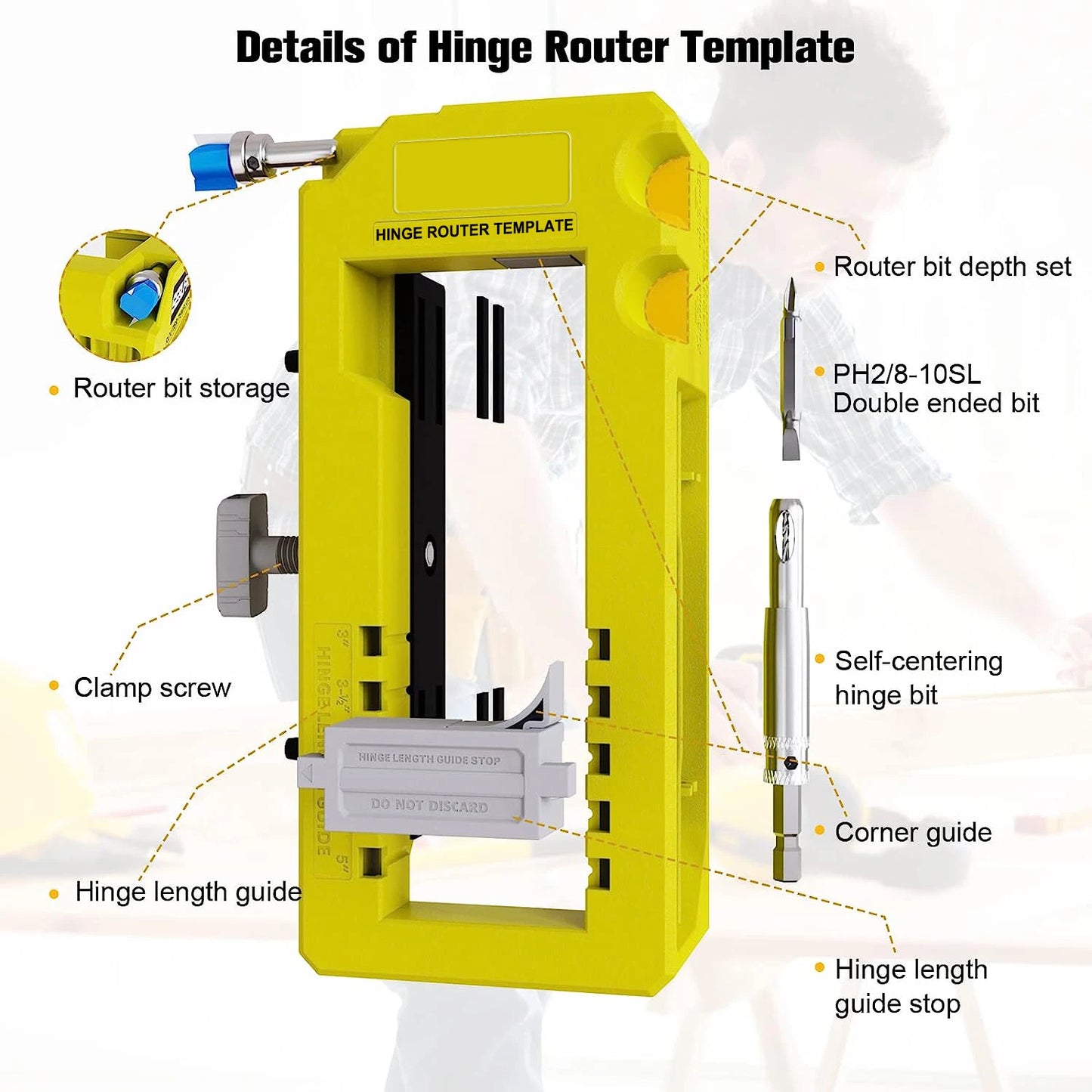 New Door Hinge Routing Jig And Hinge Jig Plastic 3‑5in Length 1/4‑5/8in Radius Hinge Router Template for Woodworking Tool（green）
