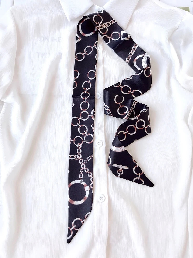 Woman Skinny Silk Scarf 90cm*4cm Long Hair Strip Silk Ribbon Small Neck Scarves Bag Handle Ribbon Scarf Kerchief Ladies Tie