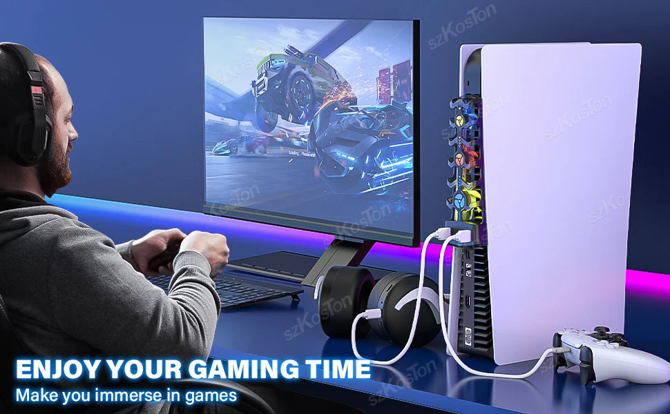 RGB Cooling Fan for PS5 Efficient Cooling System 3-Speed Quiet Cooler Fans for PS5 Console Accessories Disc and Digital Edition