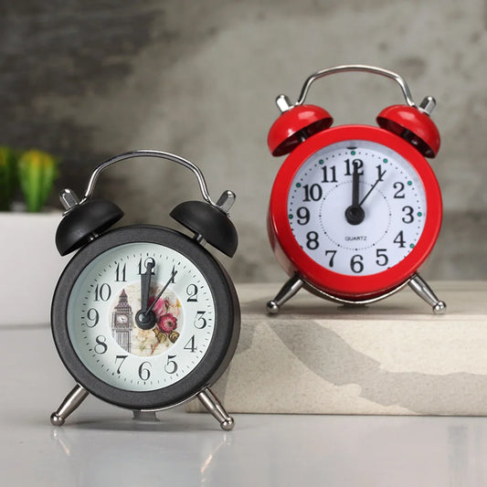 Creative Metal Material Small Alarm Clock Garden Small Fresh Desktop Mini Alarm Clock Kids Alarm Clock(Red)