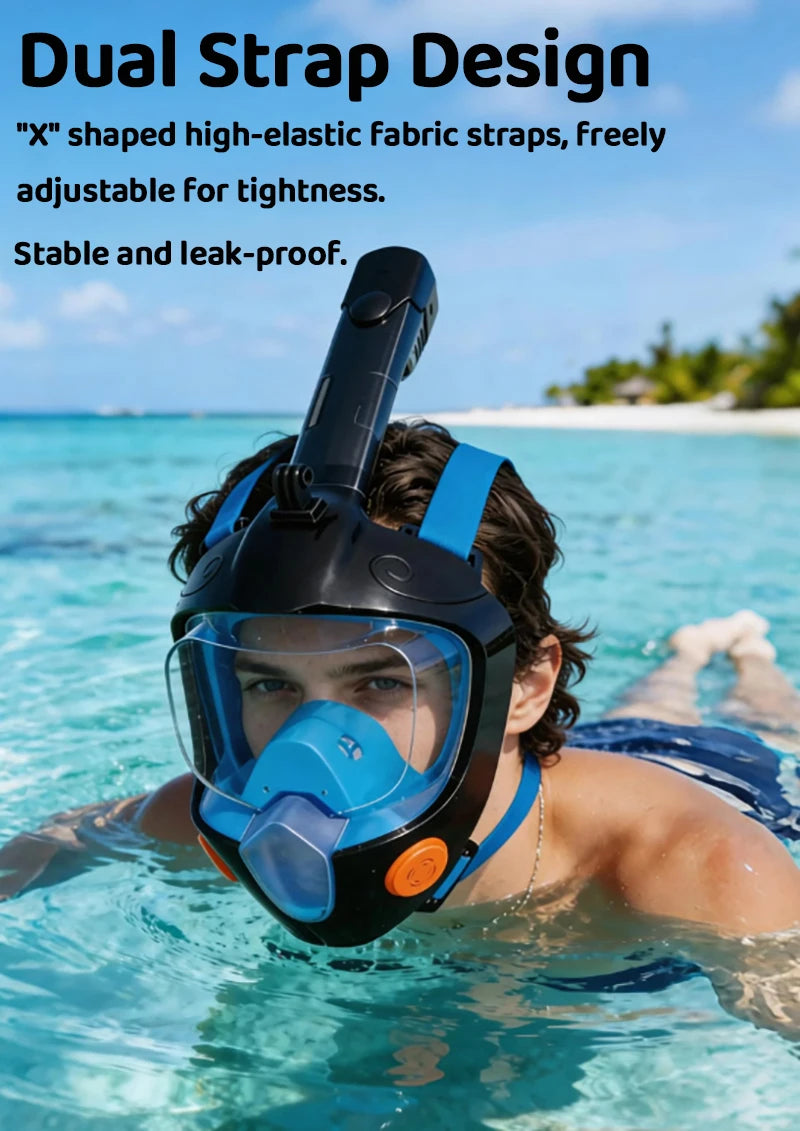 Full Face Snorkel Mask 180° Panoramic View Dry Top Snorkel Anti-Fog Leak-Proof Safe Breathing Swimming Diving Gear for Adults