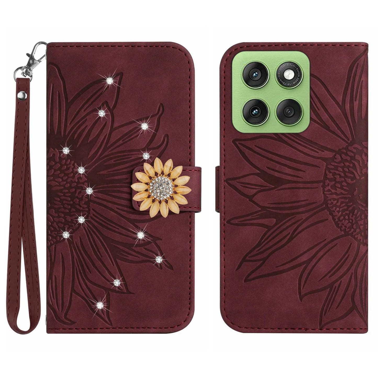 Sunflower Crossbody Wallet Book Case For VIVO V60 V50 V40 V27 V25 V23 V21 V20 T2 T1 Leather Lanyard 3 Cards Anti Drop Flip Cover