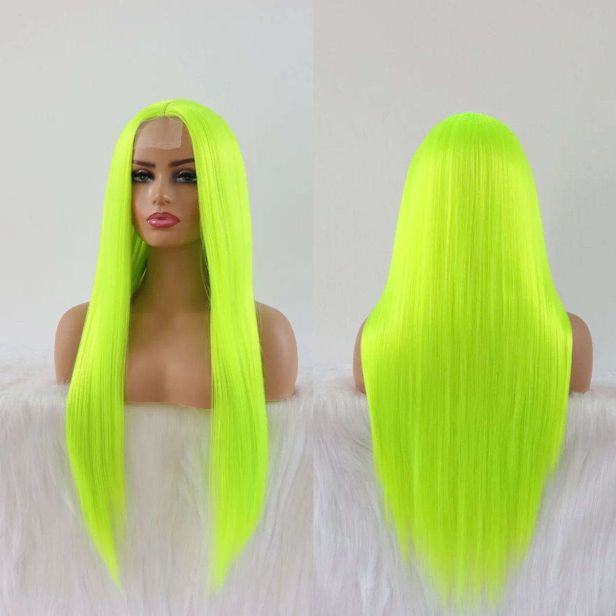 Fluorescent Green Wigs for Women Neon Green Long Straight Lace Synthetic Wigs with Baby Hair Glueless Heat Resistant Hair