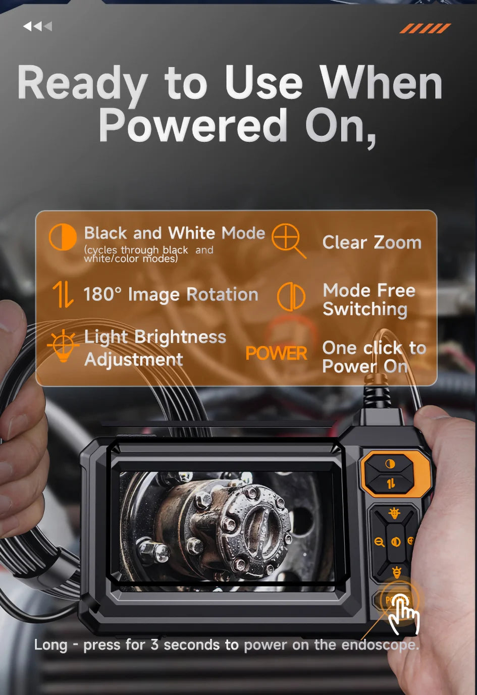 Industrial Endoscope Camera 4.3inch IPS Screen Sewer Pipe Inspection Camera for Car Repair IP67 Waterproof Probe Borescope