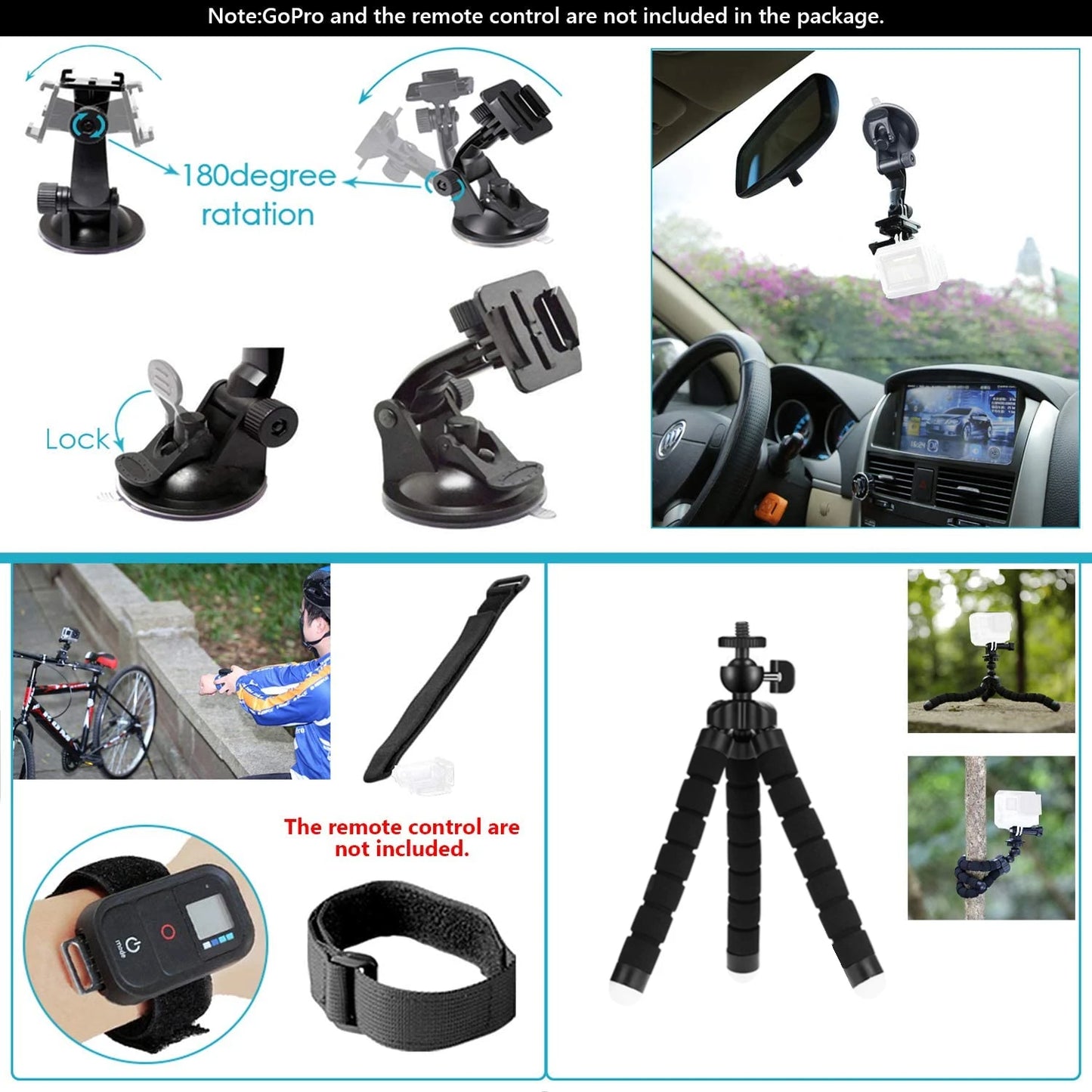 Action Camera Accessories Set For Gopro Hero13 12 11 10For Xiaomi Yi Insta360 X4 X3 Case Kit Strap Mount Selfie Stick Motorcycle