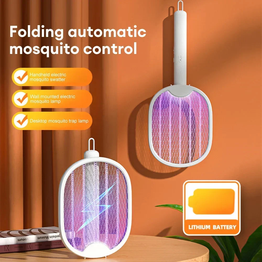 Foldable Electric Mosquito Killer USB Rechargeable Fly Trap Mosquito Swatter Racket Insect Killer With UV Light Bug Zapper 3500V