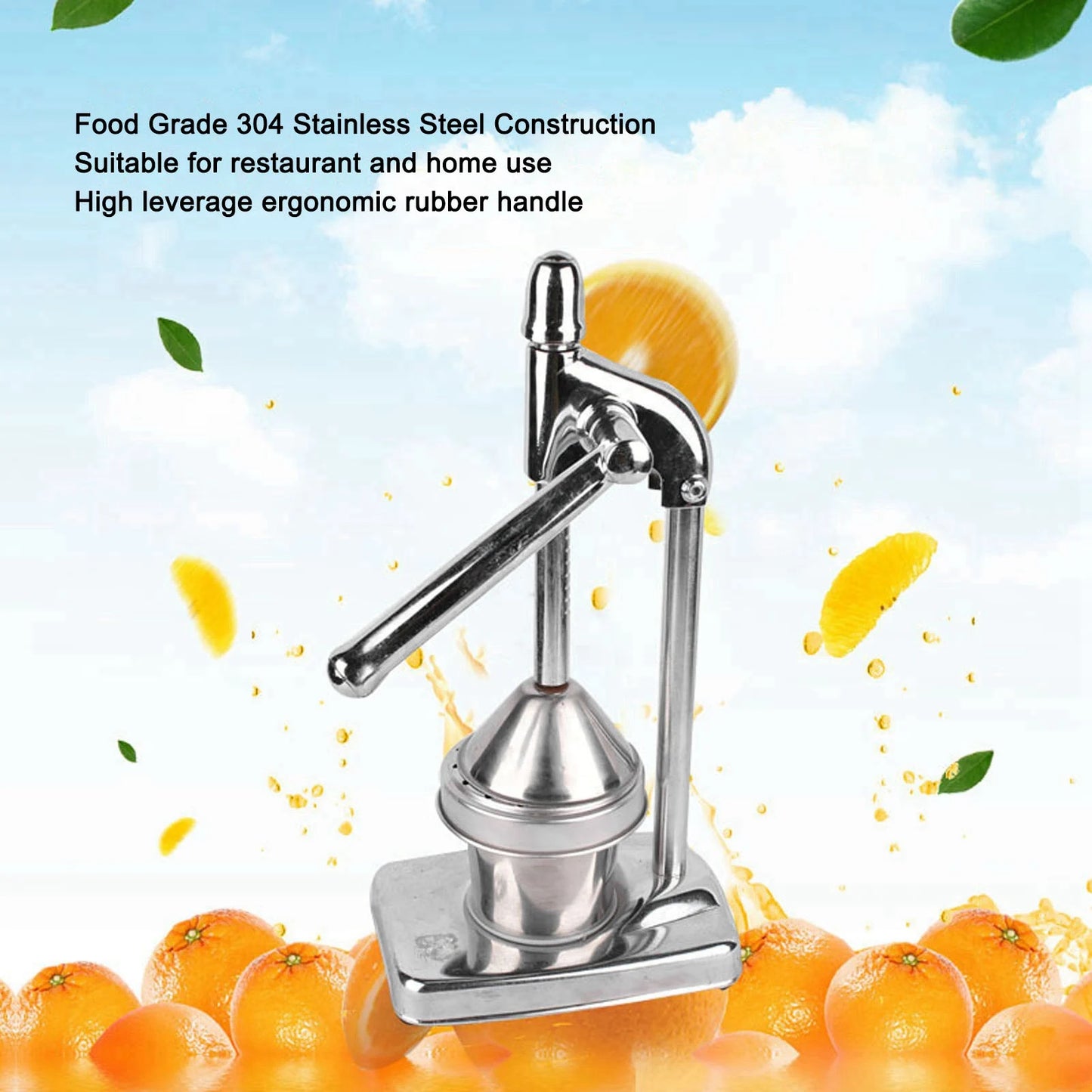 Citrus Squeezer Manual Orange Squeezer 304 Stainless Steel Food Grade Minimalist Compact Ergonomic Rubber Handle Fruit Presser