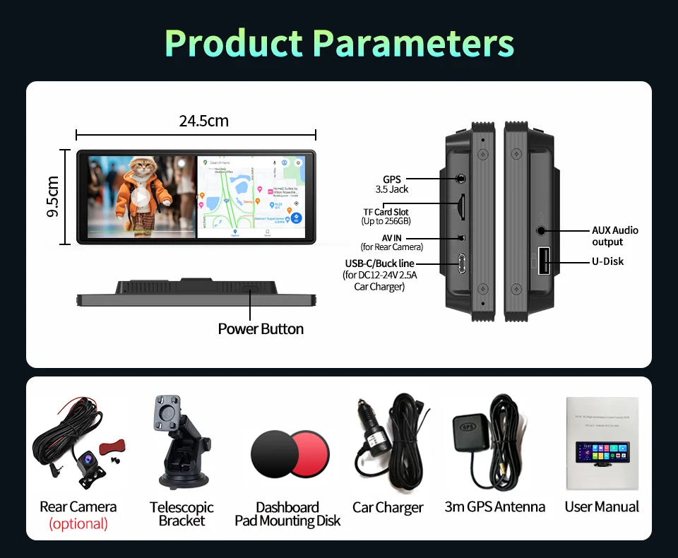 Imagebon 10.26 Inch Android 13 8 Core Rearview Mirror Camera CarPlay & Android Auto Dash Cam 5G WiFi Bluetooth GPS Navigation