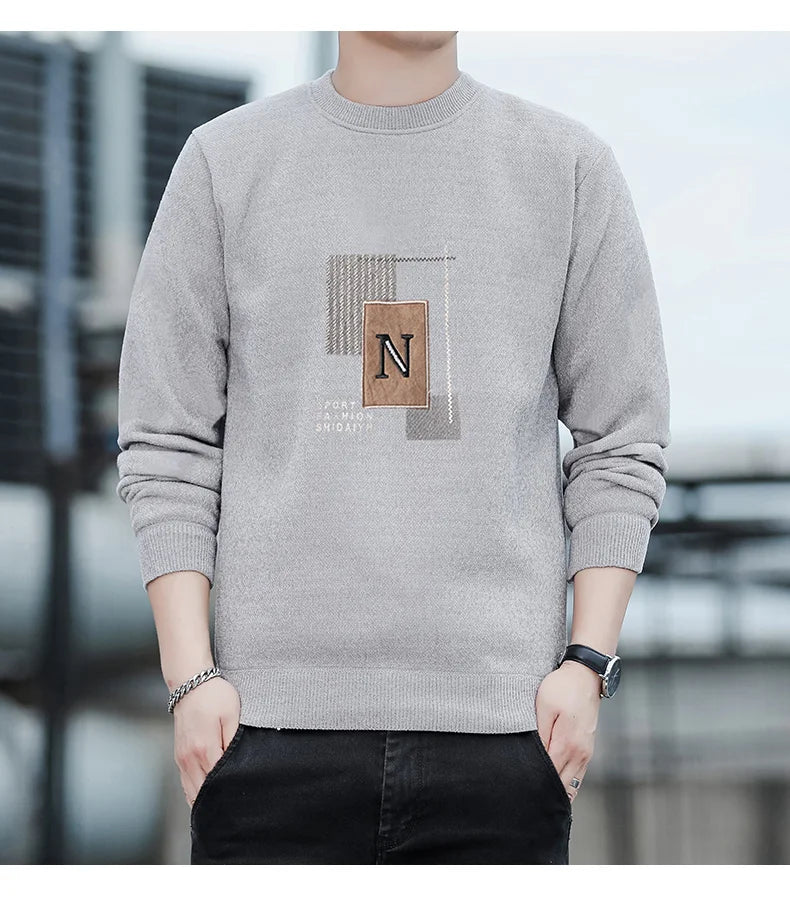 Sweater Men Knitted Round Neck Pullovers Fleece Thick Warm Winter Knitwear Y2K Fashion Jumpers Men's Clothes