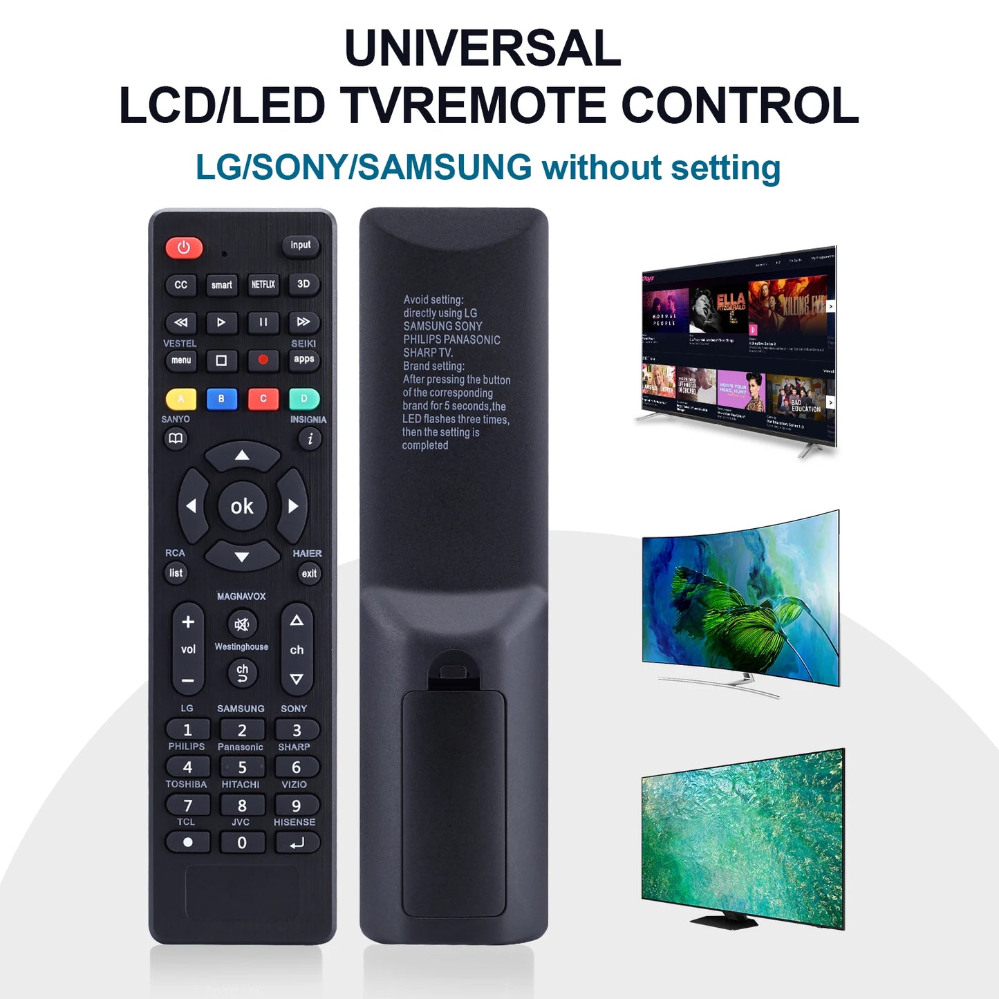 Universal Tv Remote for Samsung, Tcl, Philips, g Vizio, Sharp, Sony, Panasonic, Sanyo, Insignia, Toshiba and Other Brands Lcd L