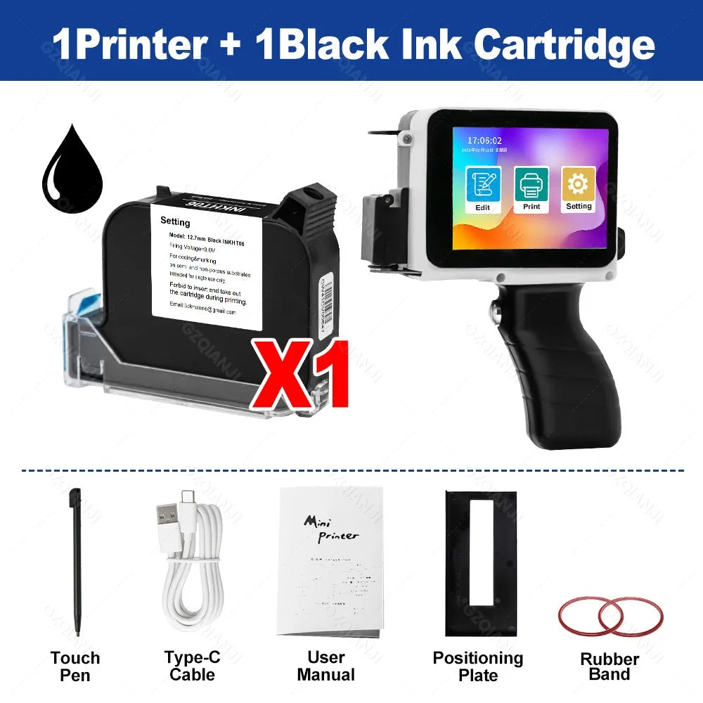 12.7mm Mini Inkjet Printer with Grips 28 Languages Coding Portable Machine for Plastic Text Label Batch Number Date Logo Print