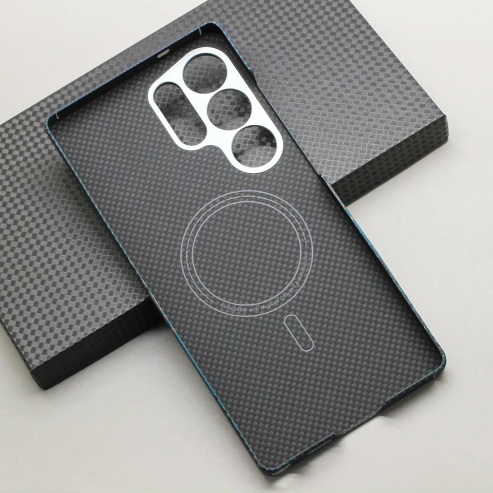 HANWOR Magnetic Carbon Fiber Phone Case for Samsung Galaxy S25 Ultra 600D Aramid Fiber Magnetic Cover S25 Ultra Magsafe Case