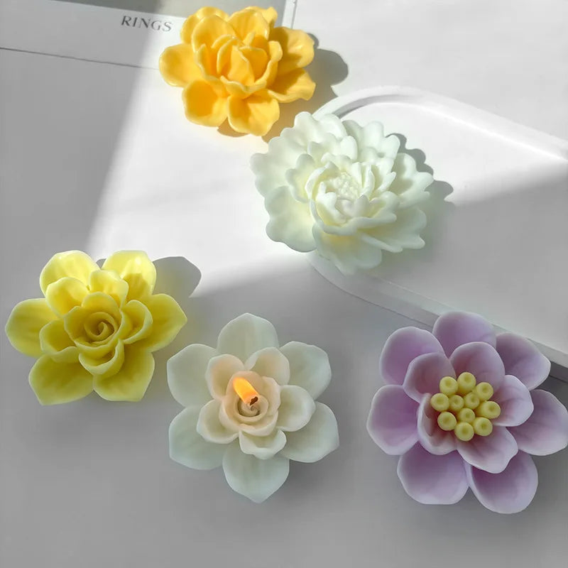 Silicone 3D Candle Molds DIY Handmade Peony Lotus Lotus Hibiscus Rose Flower  Soap Making Tools Para Velas форма для свечей