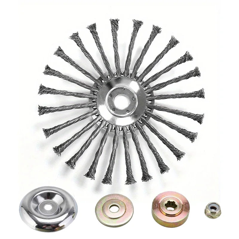 LUSQI 10'' Steel Wire Wheel Grass Trimmer Head Garden Weeding Brush Replacement For Home Gas-Power Brushcutter Removal Rust&Moss