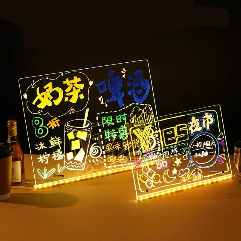 DIY Acrylic Board with Colors Pens LED Note Board Luminous Blackboard Wordpad LED Drawing Board Kid Drawing Toys with Night Ligh