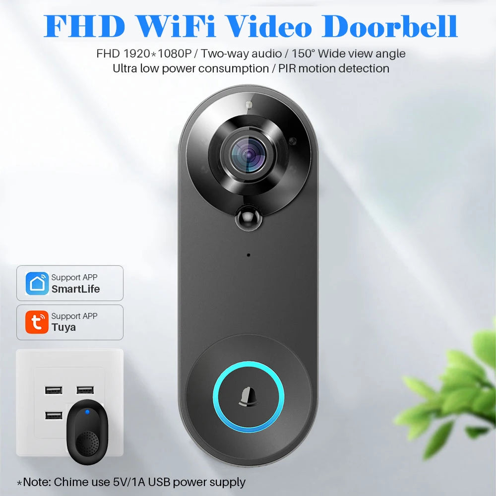 2024 Security WiFi Video Doorbell 1080P Camera Wireless Smart Door Ring Intercom