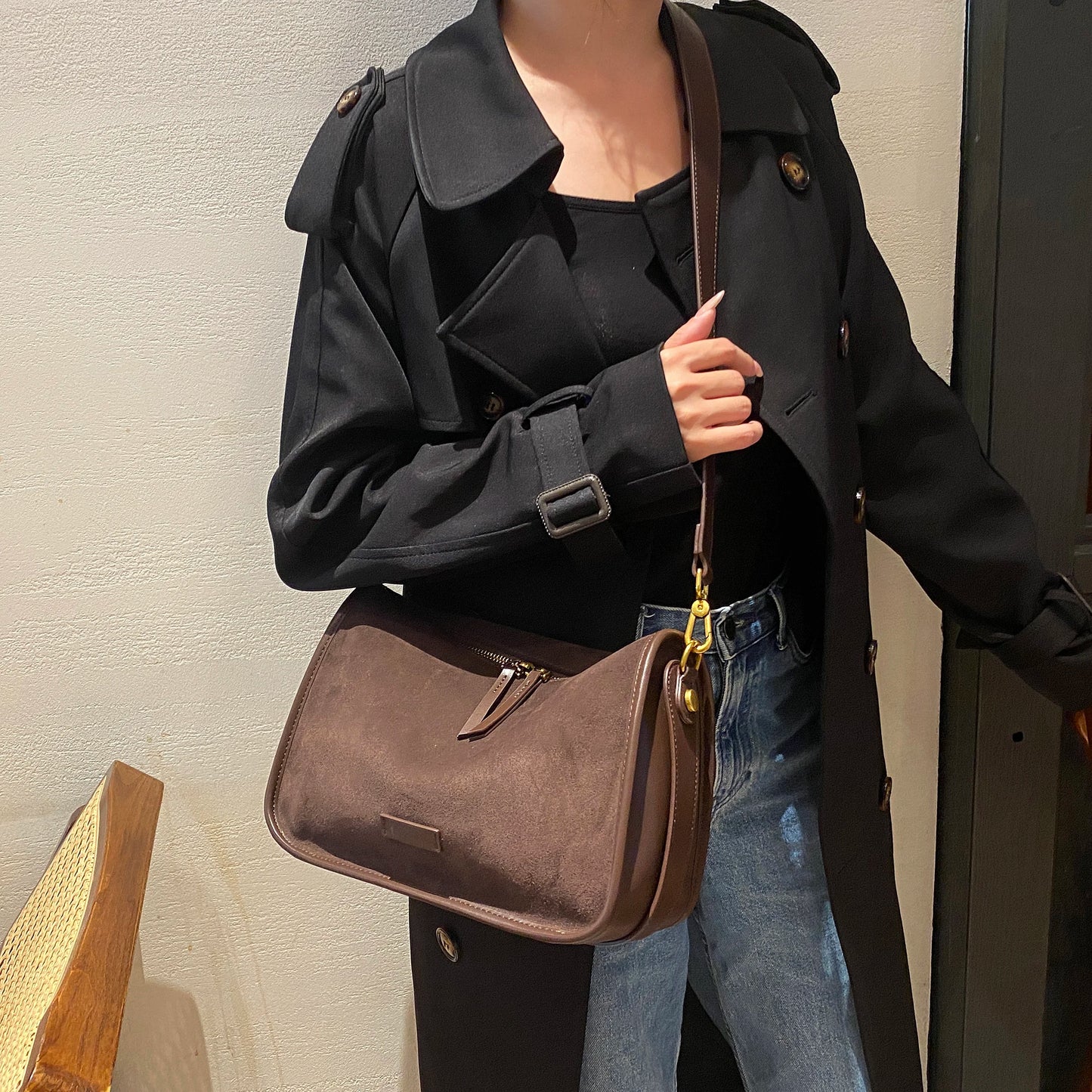 Suede Cowhide fashion ladies shoulder cross coffe bag luxury designer women brown handbag angola red