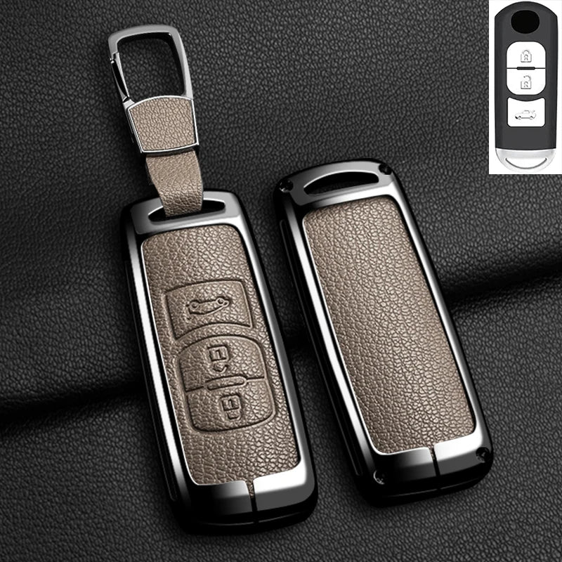 Suitable for Mazda Axela Atenza 3 2 6 CX3 CX5 CX30 CX8 CX9 MX5 SKYACTIV Zinc Alloy Car Key Cover Leather Car Key Bag Holder