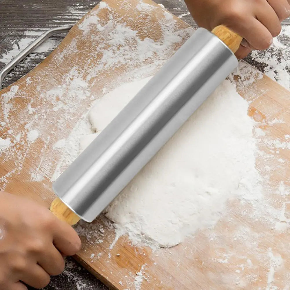 S/Steel Rolling Pin with Wooden Handles
