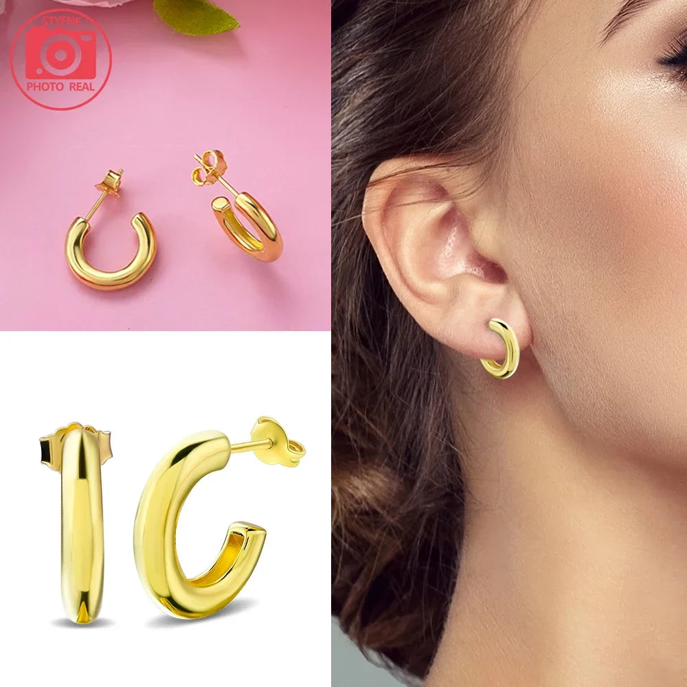 Sterling Silver S925 Pearl Gold Yellow Circular Hoop Earrings Drop Earring Original Charms Fine Jewelry for Women Elegant