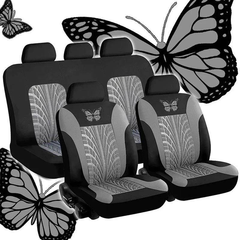 Butterfly Glamour Car Seat Cover Set Premium Bronzing 9-Piece Universal Fit for 5 Seats Fashionable Design Durable Comfortable