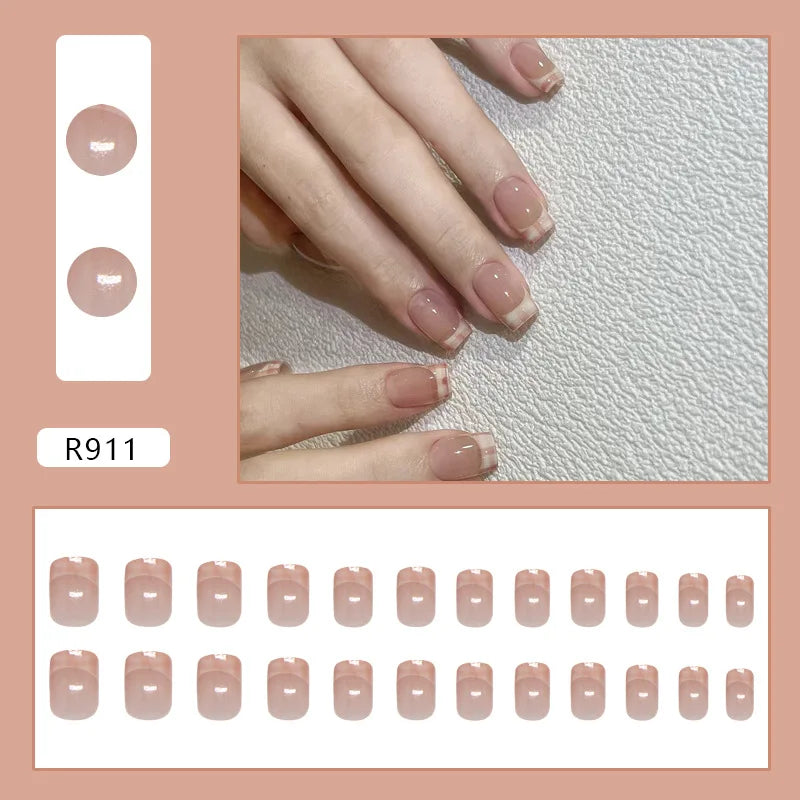 Bean Paste Cat Eyes Press on Nails Pink Gradient Fake Nails Glossy Artificial Finger Manicure Reusable False Nails for Women