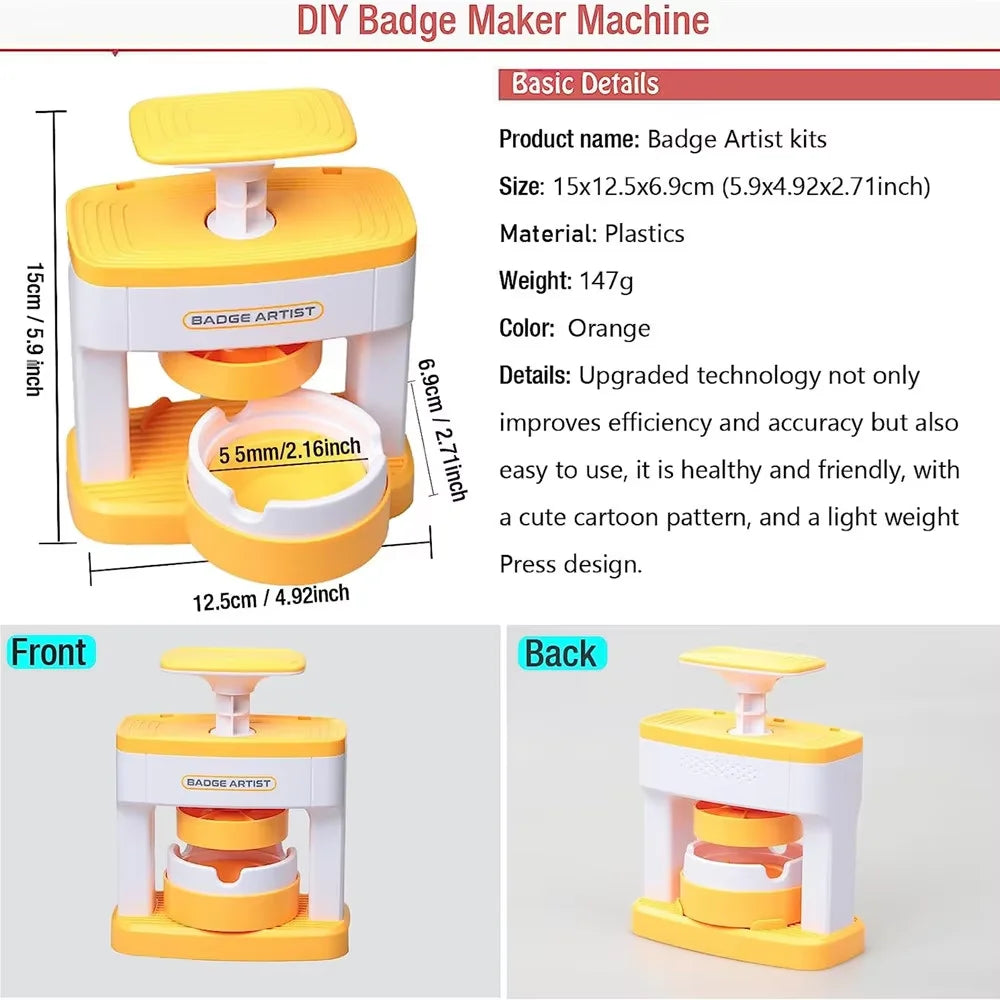Kid Gift Badge Button Maker Machine Set, DIY Pin Button Press Badges Maker Machine with 48Pcs Button Parts+Picture+Circle Cutter