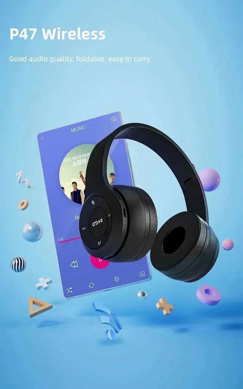 2025 NEW Stereo P47 Headset 5.0 Bluetooth Headset Folding Series Wireless Sports Game Headset for iPhone XiaoMi
