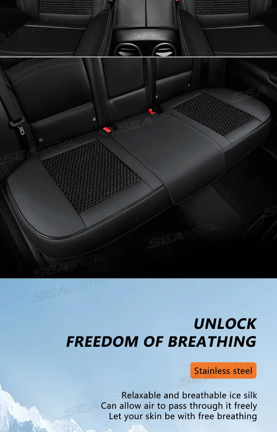 SEAMETAL Breathable Car Front Seat Cover Ice Silk Cooling Seat Cushion Full-Wrapped Anti-Scratch Car Seat Protector Universal