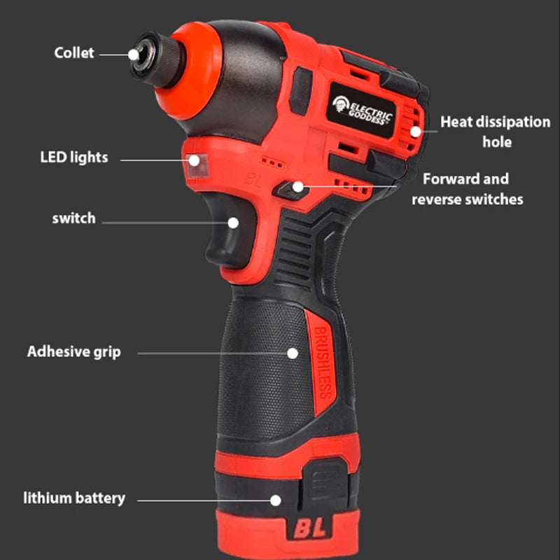 Electric Goddess Brushless Electric Screwdriver with 18V Lithium Battery Cordless Drill Screw 1500mAh  Rechargeable Power Tools